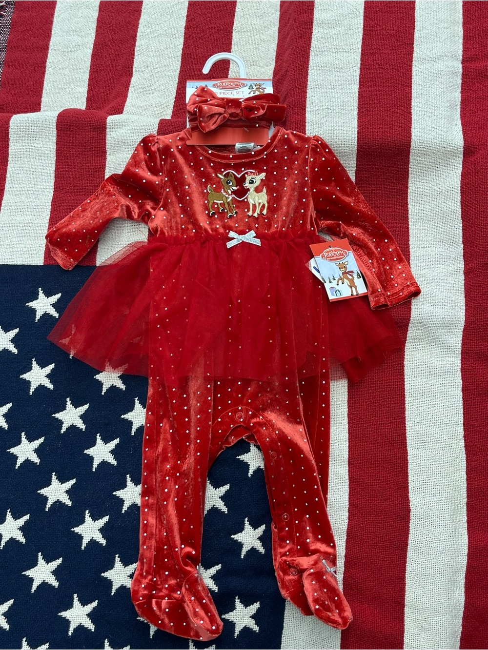 Rudolph Reindeer Tutu One-Piece Bodysuit with Headband Size 9 Month NWT